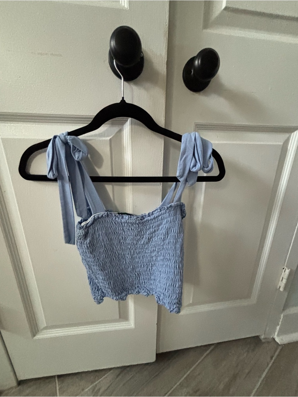 Forever 21 Light Blue Smocked Tie-Shoulder Crop Camisole